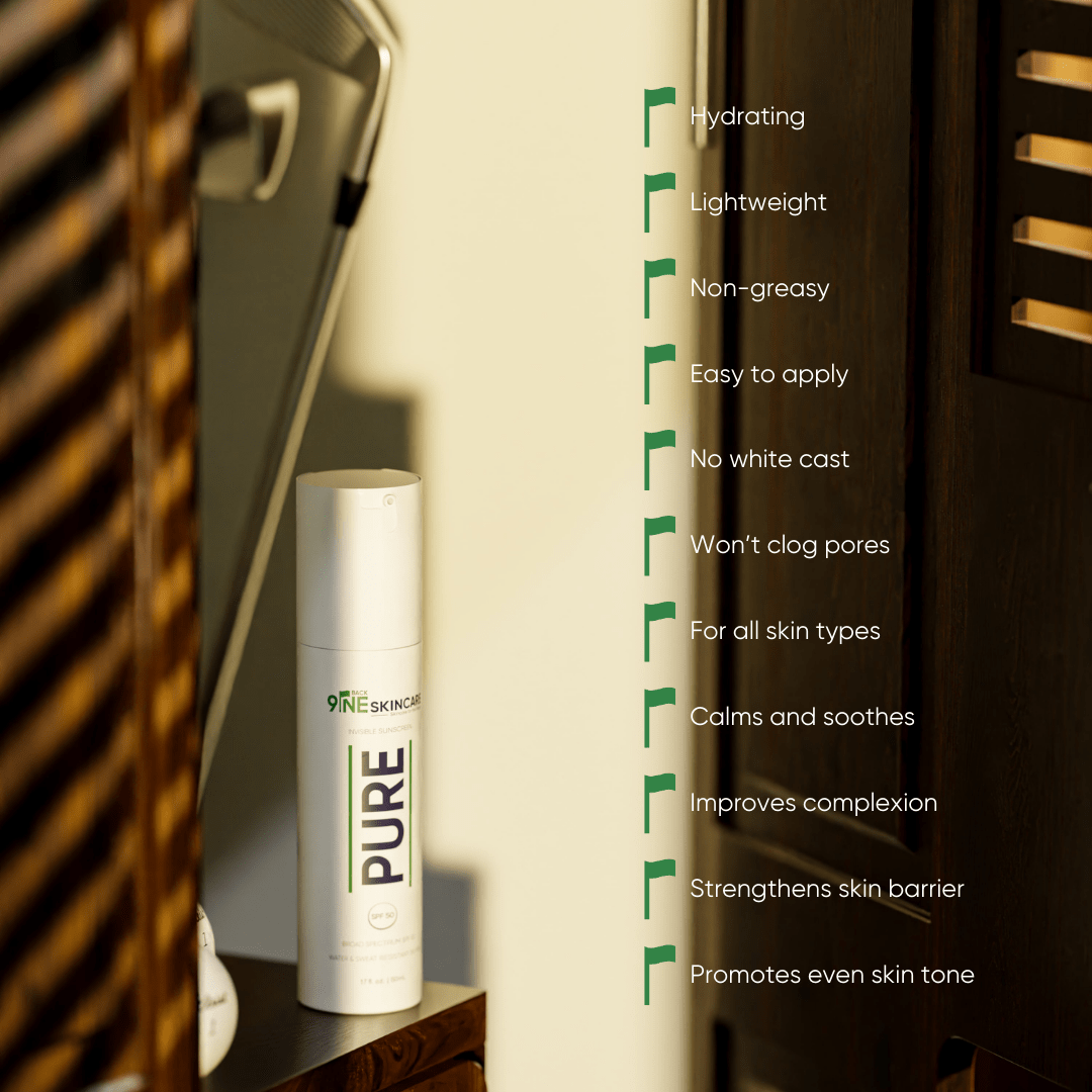 Back9ine PURE sunscreen for sensitive skin that won't clog pores, calms skin, and for all skin types.